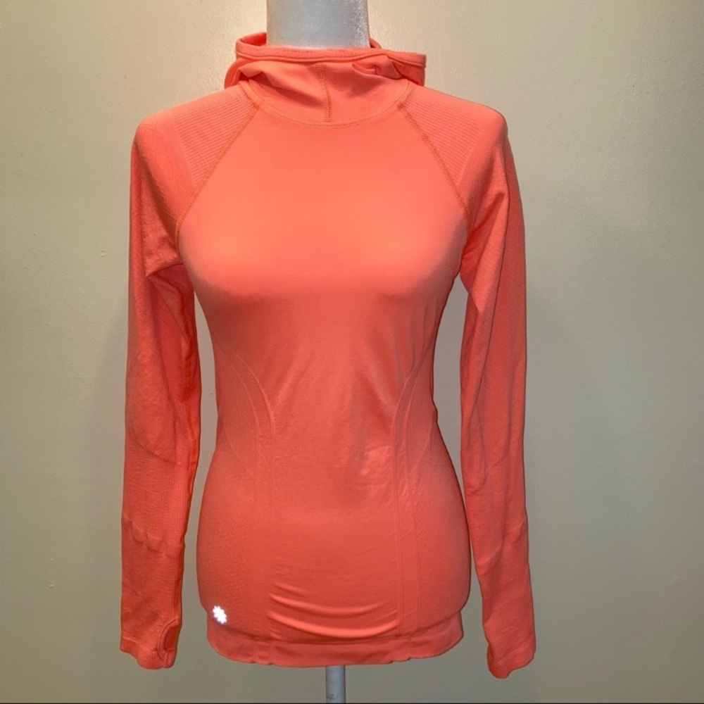 Athleta Tracker Hoodie Pullover Workout Jacket Moisture Wick Coral Orange Small